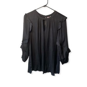 Anthropologie Dolan Ruffle Blouse Top Size Small Black Satin